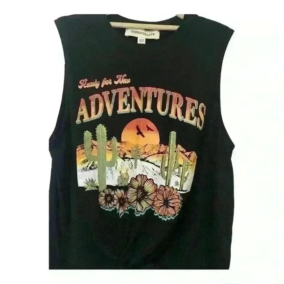 Women’s Graphic Sleeveless Hem Knotted Tee-NWOT - Picture 3 of 7